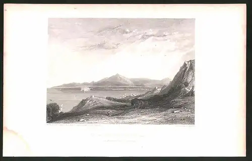 Stahlstich Ptolemais, View from Mount Carmel, Stahlstich von E. Finden um 1835