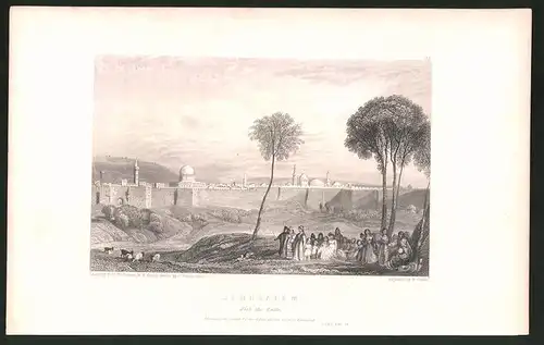 Stahlstich Jerusalem, With the Walls, Stahlstich von W. Finden um 1835