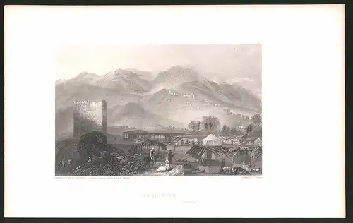Stahlstich Jericho, Ortspartie mit Ruine, Stahlstich von W. Finden um 1835