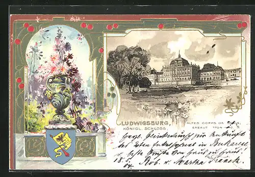 Präge-Lithographie Ludwigsburg, Königl. Schloss, erbaut 1704-10