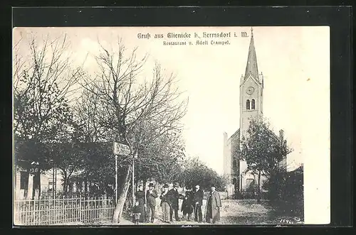 AK Glienicke b. Hermsdorf, Restaurant von Adold Trampel, Kirche