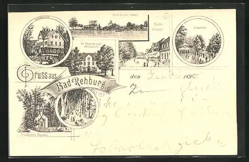 Lithographie Bad Rehburg, Badehäuser, Sanatorium, Promenade