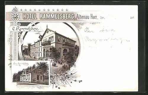 Lithographie Altenau / Harz, Hotel Rammelsberg, Villa Rammelsberg