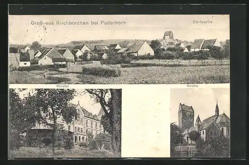 AK Kirchborchen bei Paderborn, Dorfpartie, Kloster, Kirche