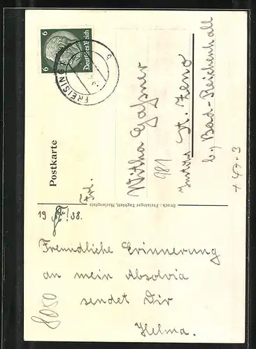 Künstler-AK Freising, Absolvia der letzten 6. Klasse des Lyzeums 1938 mit gedruckten Signaturen