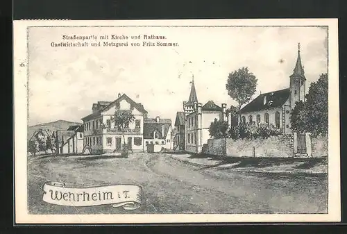 AK Wehrheim i. T., Strassenpartie mit Gasthaus u. Metzgerei von Fritz Sommer