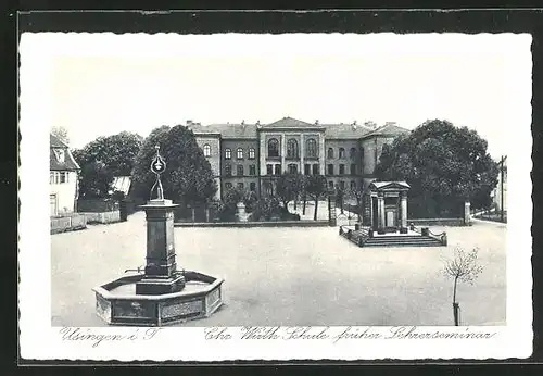 AK Usingen i. T., Chr. Wirt. Schule früher Lehrerseminar und Brunnen