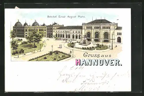 Lithographie Hannover, Bahnhof Ernst August Platz