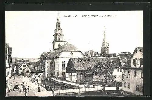 AK Erbach / Odenwald, Evang. Kirche mit Schlossturm