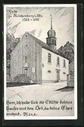 Künstler-AK Reichenberg i. Ufr., Kirche in den Jahren 1733 - 1933