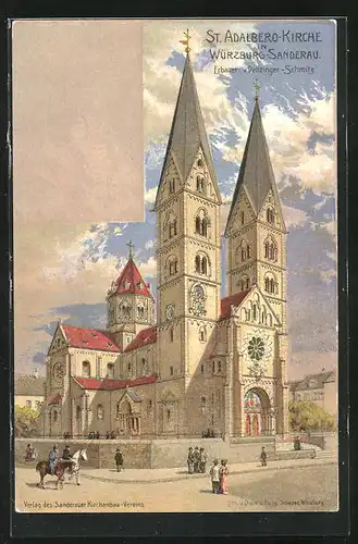 Lithographie Würzburg-Sanderau, St. Adalbero Kirche