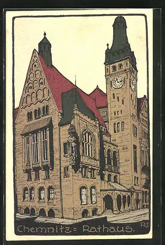 Künstler-AK Chemnitz, Das Rathaus