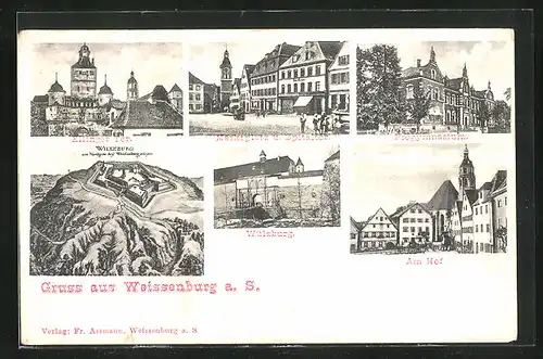 AK Weissenburg a. S., Ellinger Tor, Marktplatz mit Spitaltor, Progymnasium