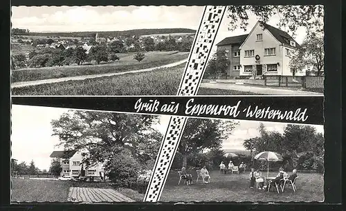 AK Eppenrod / Westerwald, Gasthof Müller mit Gartenansicht, Panorama