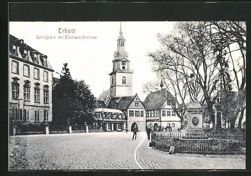 AK Erbach, Schlossplatz mit Eberhard-Denkmal