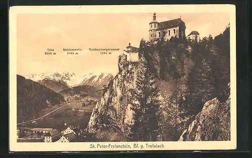 AK St. Peter-Freienstein, Teilansicht mit Kirche gegen Reichenstein