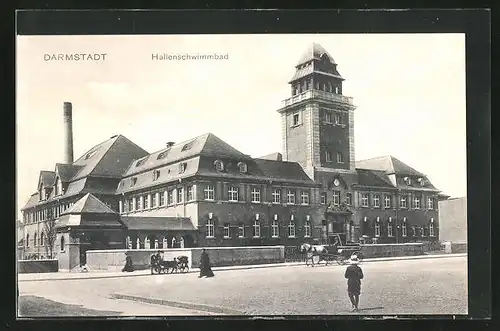 AK Darmstadt, Hallenschwimmbad und Pferdewagen