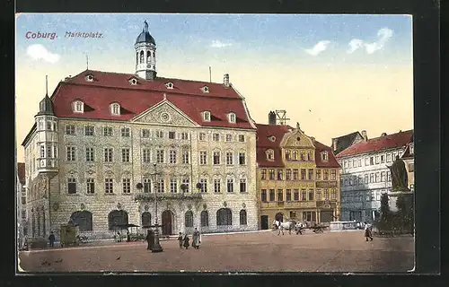 AK Coburg, Marktplatz mit Pferdewagen