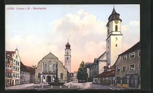 AK Lindau i. B., Marktplatz mit Gasthaus und Brunnen