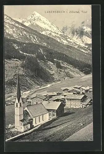 AK Lanersbach im Zillertal, Ortspartie mit Kirche aus der Vogelschau