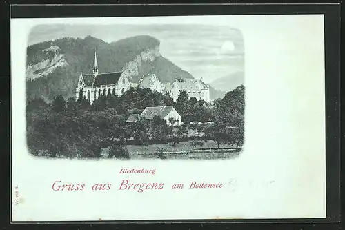 Mondschein-AK Bregenz, Kloster Riedenburg