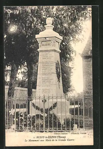 AK Bussy-le-Repos, Le Monument aux Morts de la Grande Guerre