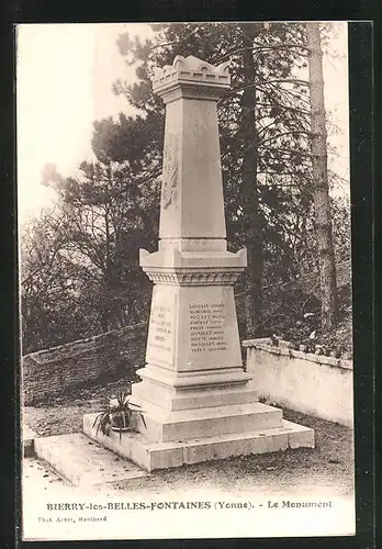 AK Bierry-les-Belles-Fontaines, Le Monument