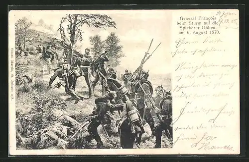 AK Reichseinigungskriege, General Francois beim Sturm auf die Spicherer Höhen 1870