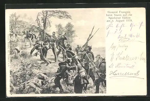 AK Reichseinigungskriege, General Francois beim Sturm auf die Spicherer HÖhen 1870