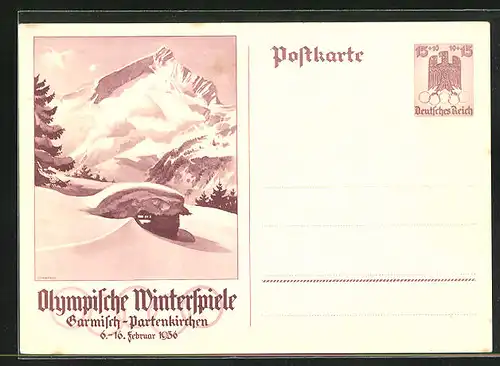 AK Garmisch-Partenkirchen, Olympische Winterspiele 1936, Verschneiter Hang