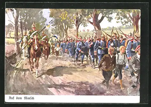 Künstler-AK Döbrich-Steglitz: Soldaten auf dem Marsch