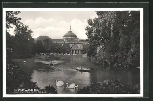 AK Wiesbaden, Kurhaus Gartenseite mit Weiher
