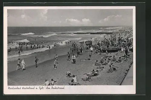 AK Westerland /Sylt, Strandpartie bei Wellengang
