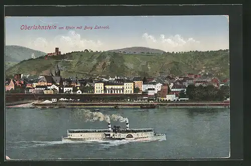 AK Oberlahnstein a. Rh., Burg Lahneck, Dampfer