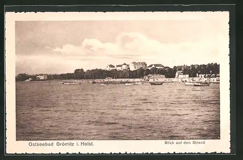 AK Grömitz i. Holst., Blick auf den Strand mit Booten