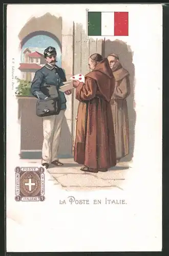 Lithographie La Poste en Italie, Briefträger aus Italien