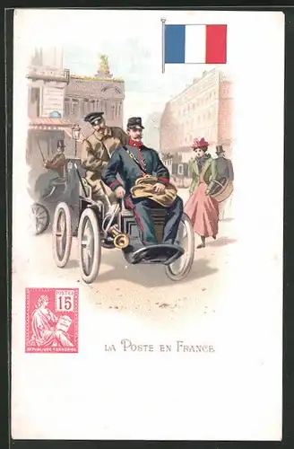 Lithographie La Poste en France, Briefträger aus Frankreich