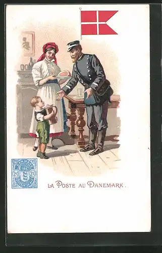 Lithographie La Poste au Danemark, Briefträger aus Dänemark