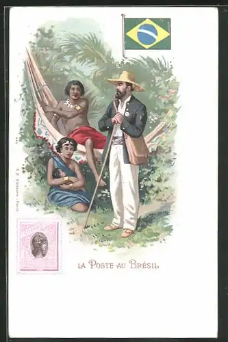 Lithographie La Poste au Brésil, Briefträger aus Brasilien