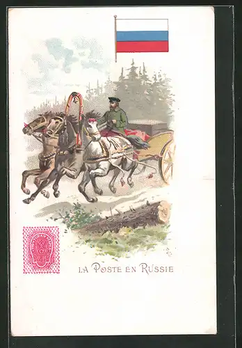 Lithographie La Poste en Russie, Briefträger aus Russland