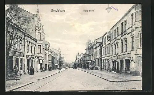 AK Gevelsberg, Mittelstrasse mit Geschäften