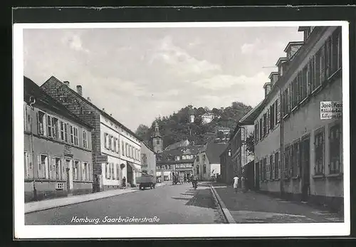 AK Homburg, Saarbrückerstrasse mit Geschäften