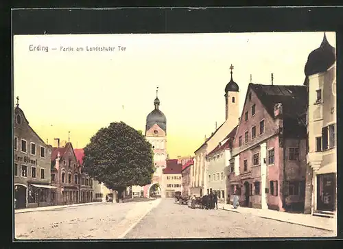 AK Erding, Partie am Landeshuter Tor mit Pferdewagen