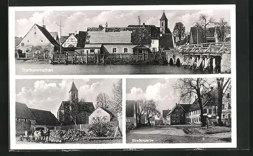 AK Dorfkemmathen, Kirche, Strassenpartie, Brücke