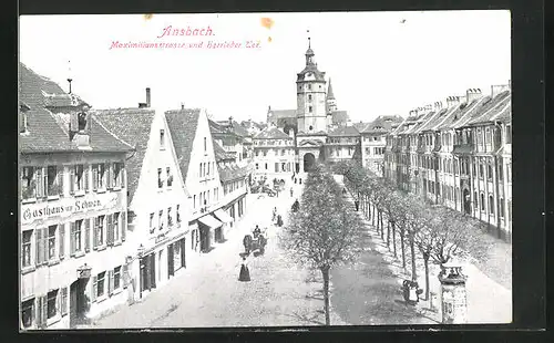 AK Ansbach, Maximilianstrasse und Herrieder Tor