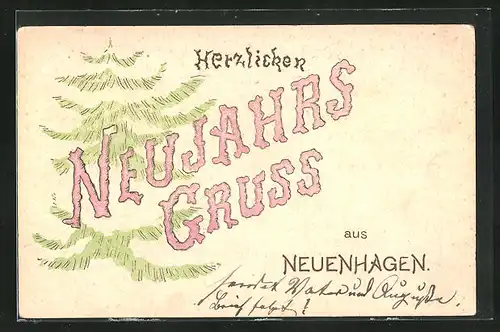 Präge-AK Neuenhagen, Neujahrsgruss mit Tannenbaum