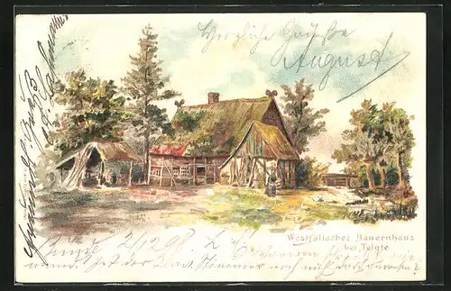 Künstler-AK Telgte, Westfälisches Bauernhaus