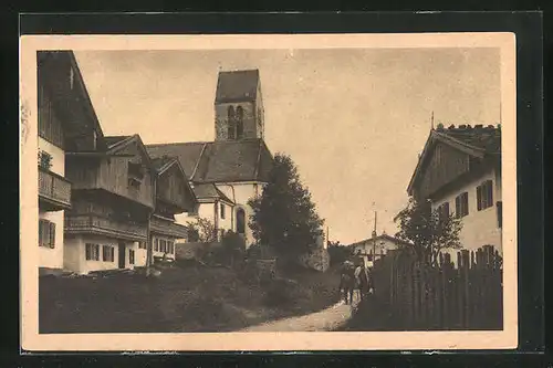 AK Wackersberg /Bad Tölz, Ortspartie, Kirche