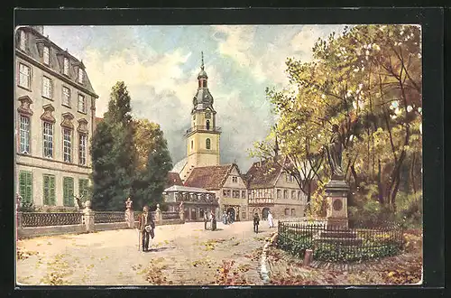 Künstler-AK Erbach i. Odenwald, Schloss, Rathaus und Stadtkirche