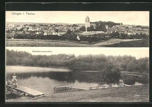 AK Usingen i. Taunus, Teilansicht, Hattsteinsweiher